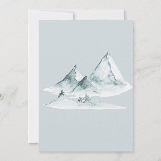 Waterverf Mountain Green en White Winter Bruiloft Kaart (Achterkant)
