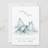 Waterverf Mountain Green en White Winter Bruiloft Save The Date (Voorkant)