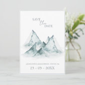 Waterverf Mountain Green en White Winter Bruiloft Save The Date (Staand voorkant)