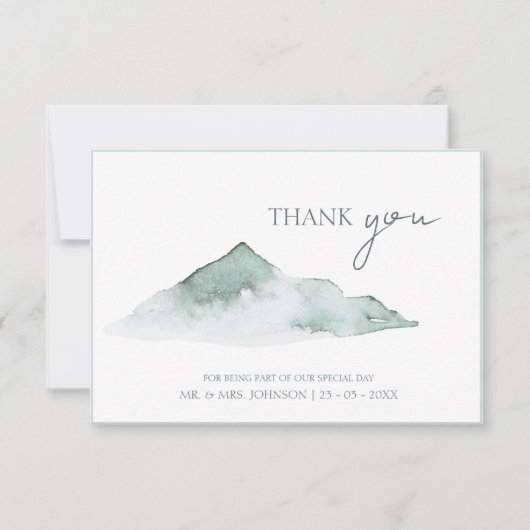 Waterverf Mountain Green Winter Bruiloft Bedankkaart (Voorkant)