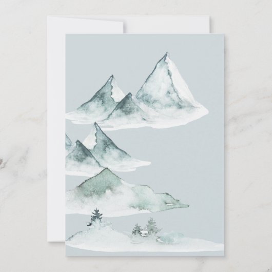 Waterverf Mountain Green Winter Bruiloft Kaart (Achterkant)