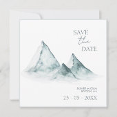 Waterverf Mountain Green Winter Bruiloft Save The Date (Voorkant)