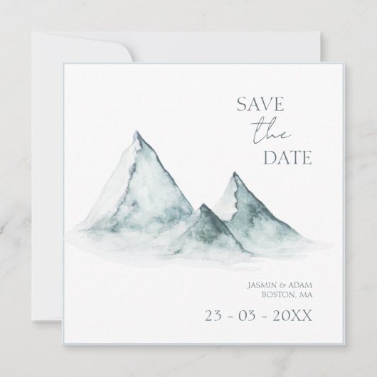 Waterverf Mountain Green Winter Bruiloft Save The Date (Voorkant)