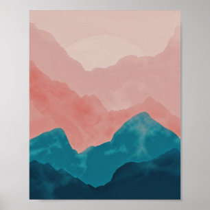 Waterverf Mountain Hills Poster