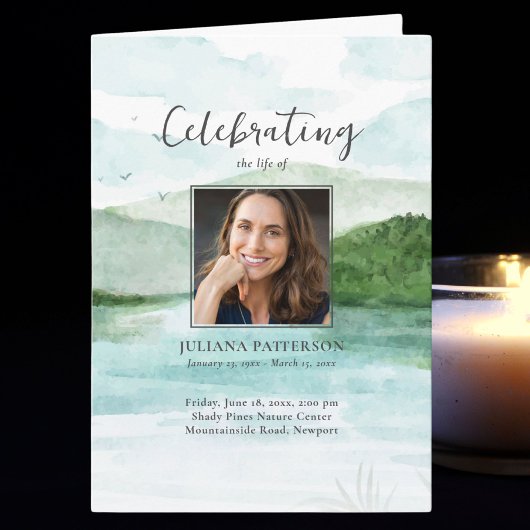 Waterverf Mountain Lake Funeral Order of Service Programma