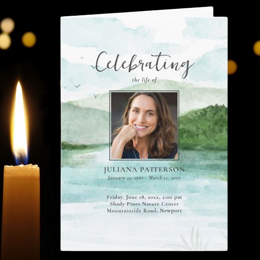 Waterverf Mountain Lake Funeral Order of Service Programma