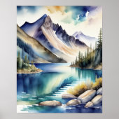 Waterverf Mountain Lake Scene 4:5 Poster (Voorkant)