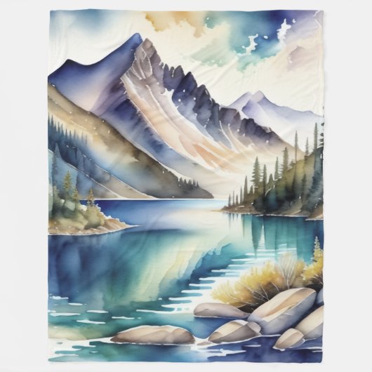 Waterverf Mountain Lake Scene 4:5 Poster Fleece Deken (Voorkant)