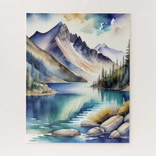 Waterverf Mountain Lake Scene 4:5 Poster Legpuzzel (Verticaal)