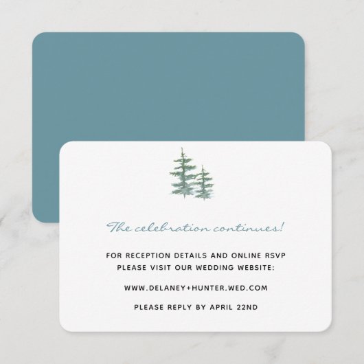 Waterverf Mountain Lake Thema Bruiloft Detail Kaar RSVP Kaartje (Voorkant / Achterkant)