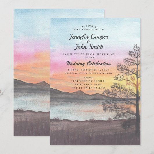 Waterverf Mountain Lake Uitzicht Wedding Invitatio Kaart (Voorkant / Achterkant)