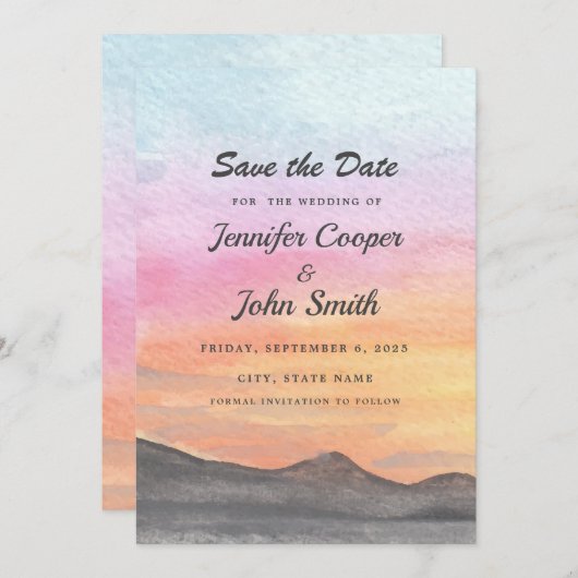 Waterverf Mountain Lake Uitzicht Wedding Save The Date (Voorkant / Achterkant)