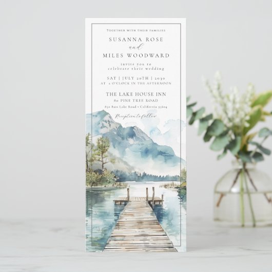 Waterverf Mountain Lake Wedding Quote Kaart (Staand voorkant)