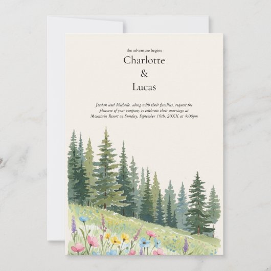 Waterverf Mountain Landscape Wedding Invitation Kaart (Voorkant)