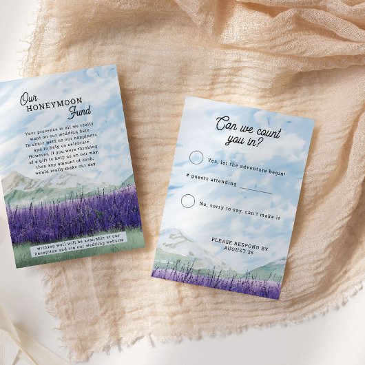 Waterverf Mountain Lavendel Bruiloft Modern RSVP Kaartje