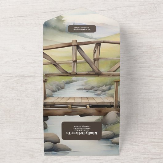 Waterverf Mountain Meadow Bruiloft All In One Uitnodiging (Buitenkant)