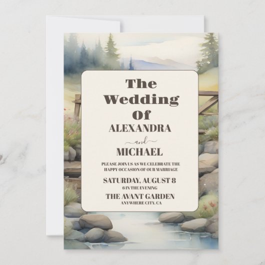 Waterverf Mountain Meadow Bruiloft Kaart (Voorkant)