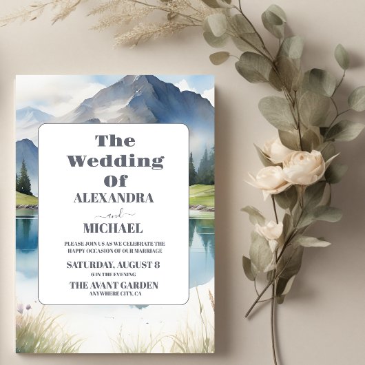 Waterverf Mountain Meadow Bruiloft Kaart