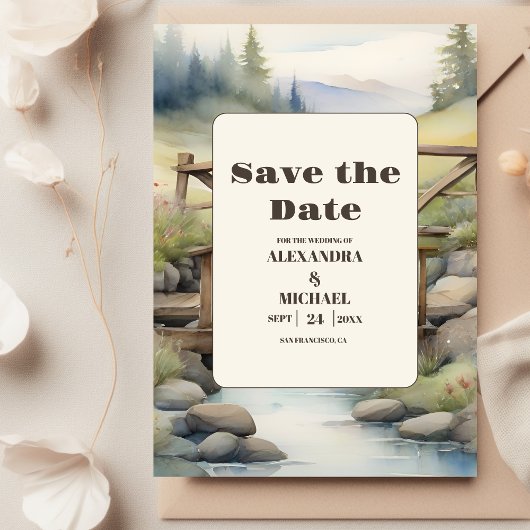 Waterverf Mountain Meadow Bruiloft Save The Date