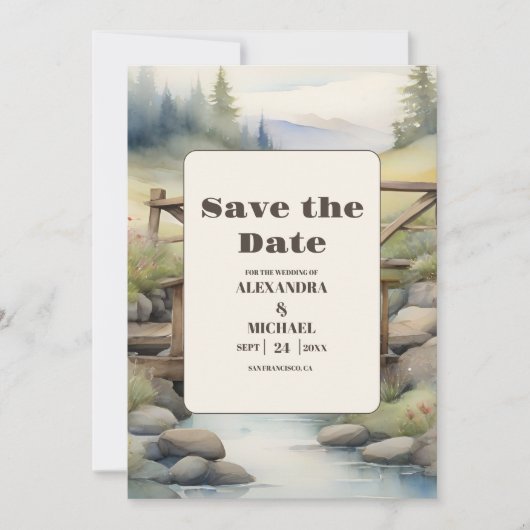 Waterverf Mountain Meadow Bruiloft Save The Date (Voorkant)