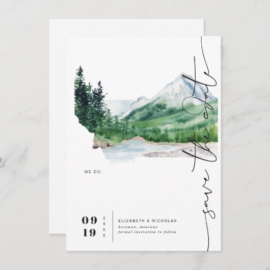 Waterverf Mountain | Montana-kaart Opslaan datum Save The Date (Voorkant / Achterkant)