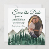 Waterverf Mountain Pine Forest Oval Photo Weddensc Save The Date (Voorkant)