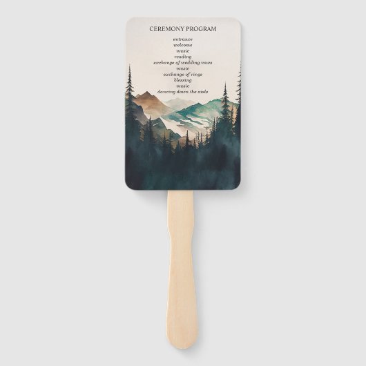 Waterverf Mountain Pine Forest Trouwprogramma Handwaaier (Achterkant)
