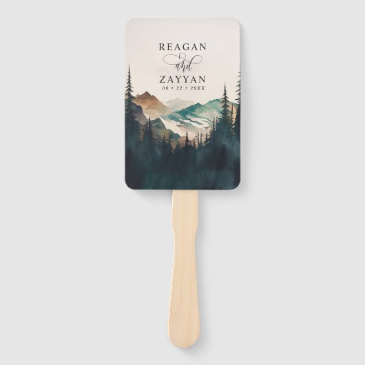 Waterverf Mountain Pine Forest Trouwprogramma Handwaaier (Voorkant)