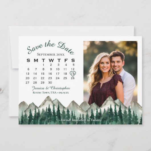 Waterverf Mountain Pine Kalender & Fotobruiloft Save The Date (Voorkant)