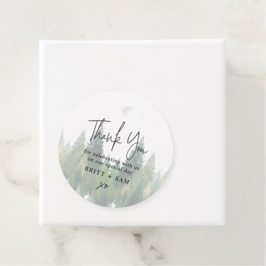 Waterverf Mountain Pine Tree Natuur Bruiloft Bedankjes Labels (In situ)