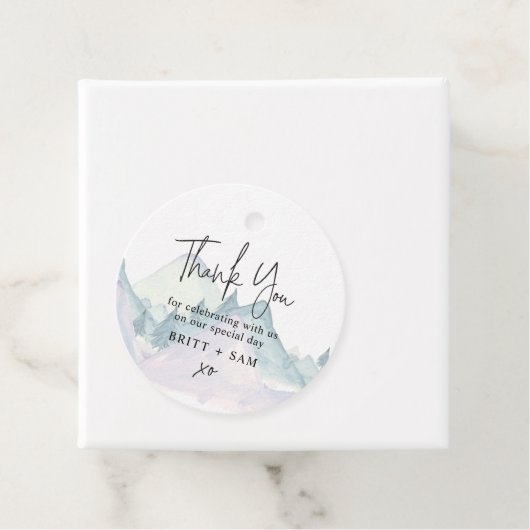 Waterverf Mountain Pine Tree Outdoor bruiloft Bedankjes Labels (In situ)