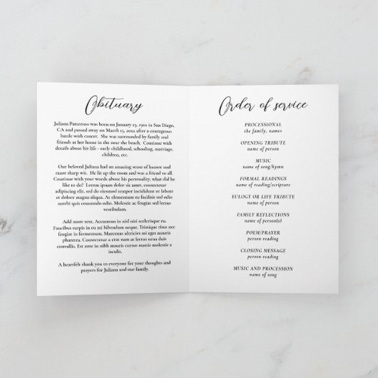 Waterverf Mountain Pines Funeral Order of Service Programma (Binnen)