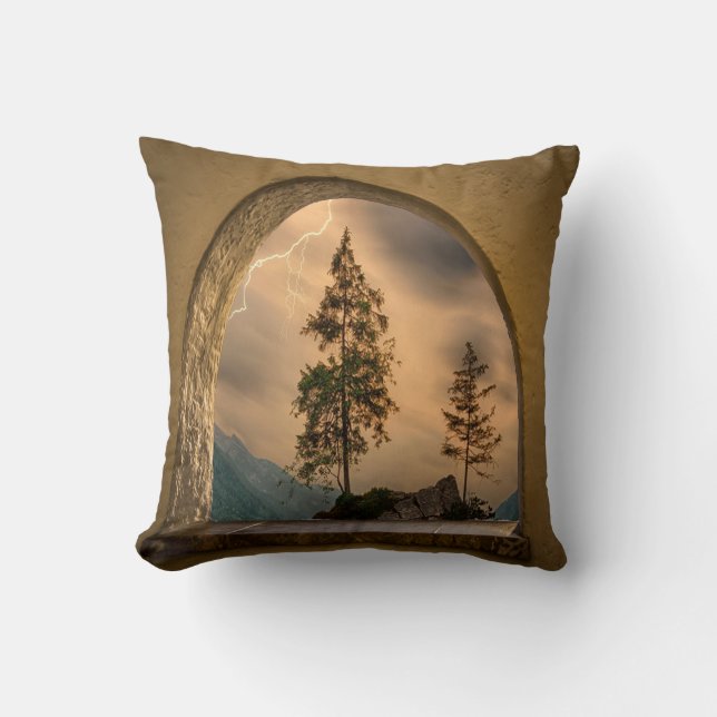 Waterverf Mountain Poster, Natuur Wall Art, Waterc Kussen (Voorkant)