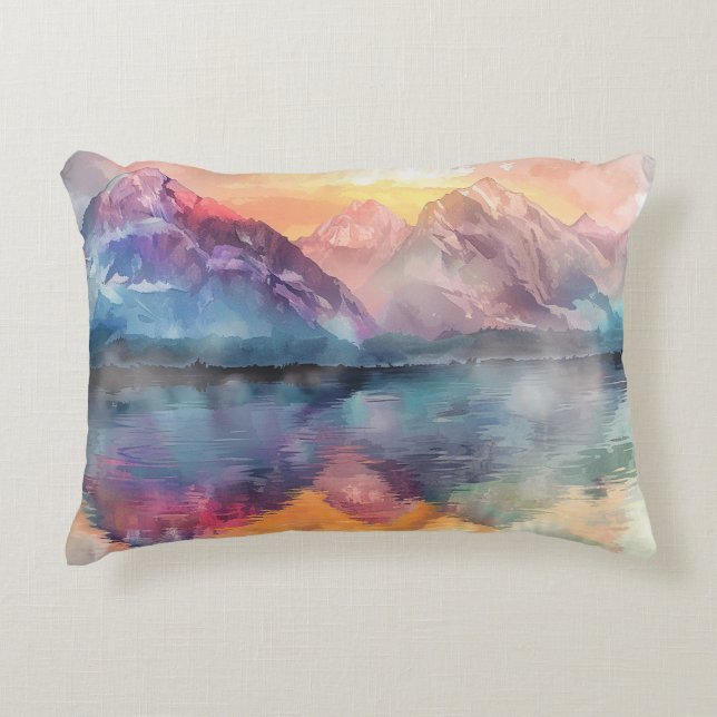 Waterverf Mountain Reflection - Sierkussen Accent Kussen (Voorkant)