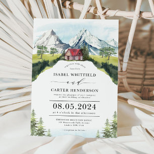 Waterverf Mountain Rustic Forest Wedding Invitati Kaart