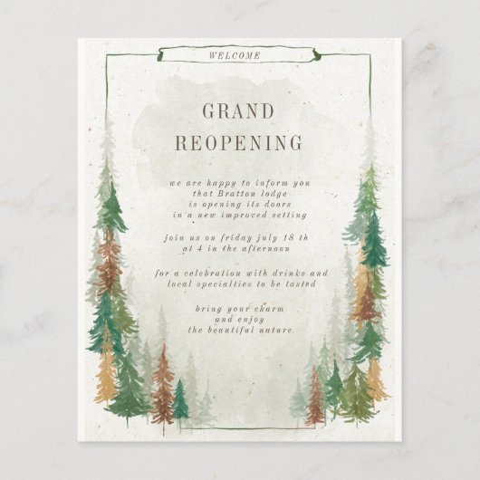 Waterverf Mountain Rustic Grand heropening Flyer (Voorkant)
