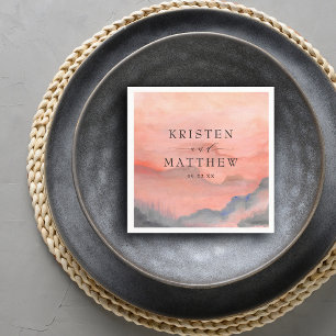 Waterverf Mountain Rustic Sunset Wedding Servet