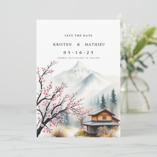 Waterverf Mountain Save The Date (Staand voorkant)