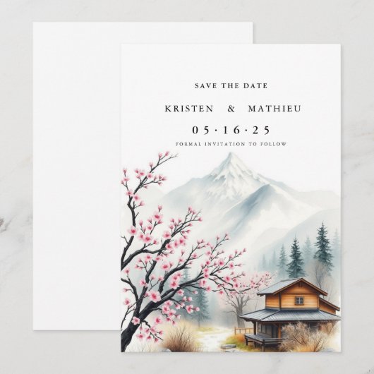Waterverf Mountain Save The Date (Voorkant / Achterkant)