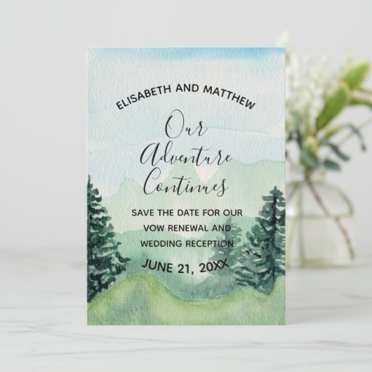 Waterverf Mountain Save the Date Kaart (Staand voorkant)
