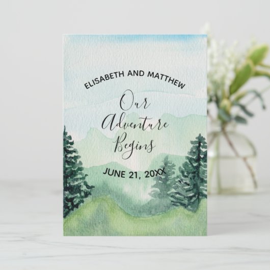 Waterverf Mountain Save the Date Kaart (Staand voorkant)