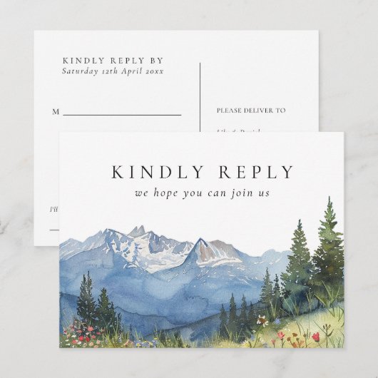 Waterverf Mountain Song Request RSVP Briefkaart (Voorkant / Achterkant)