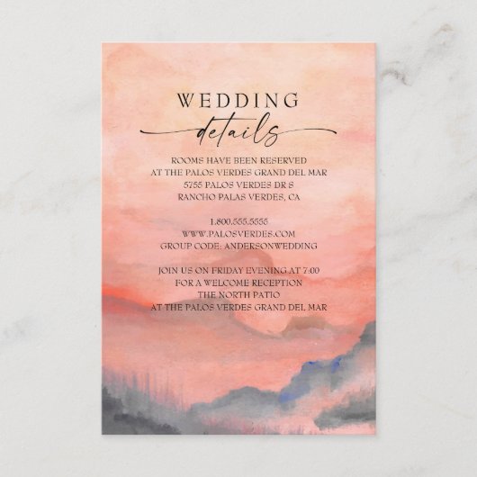 Waterverf Mountain Sunset Rustic Wedding Details Informatiekaartje (Voorkant)