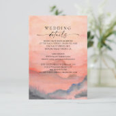 Waterverf Mountain Sunset Rustic Wedding Details Informatiekaartje (Staand voorkant)