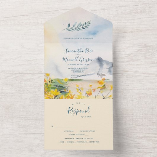 Waterverf Mountain Wedding All In One Uitnodiging (Binnen)