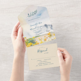 Waterverf Mountain Wedding All In One Uitnodiging