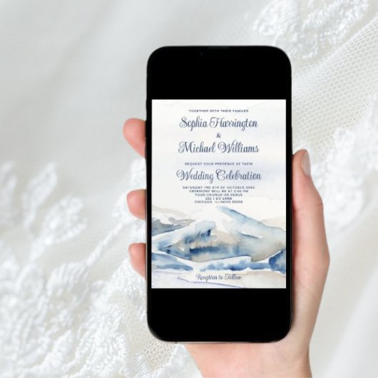 Waterverf Mountain Wedding Invitation QR-code Kaart