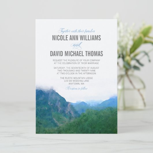 Waterverf Mountain Wedding Kaart (Staand voorkant)