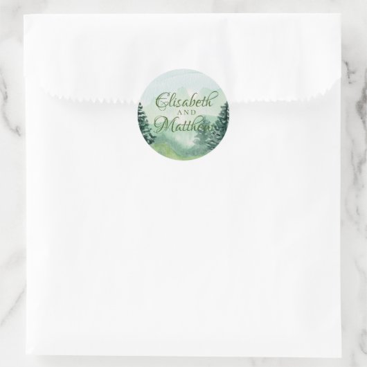 Waterverf Mountain Wedding Ronde Sticker (Tas)