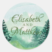Waterverf Mountain Wedding Ronde Sticker (Voorkant)